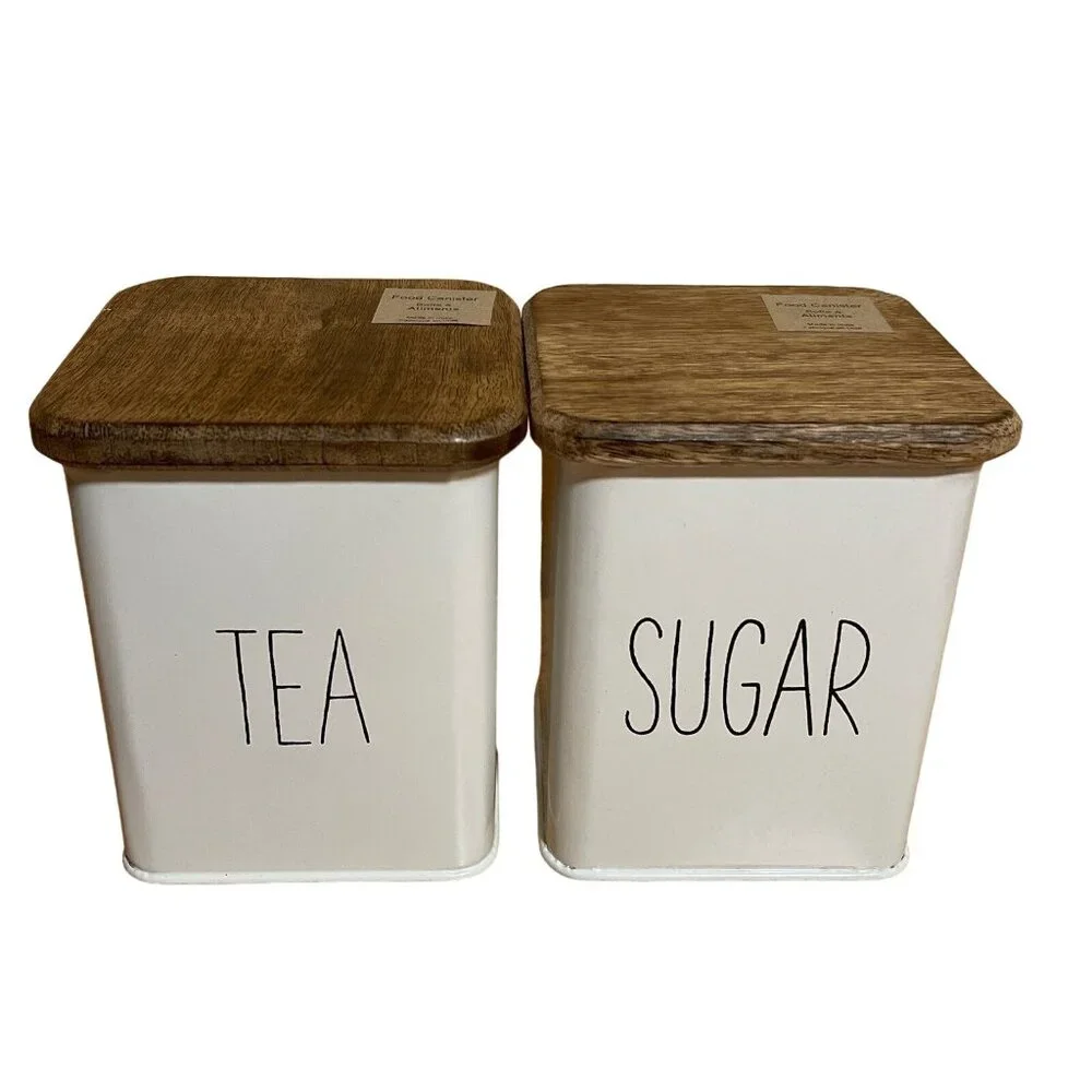 Canisters Coffee & Sugar Metal White with Black Letters NEW!‎